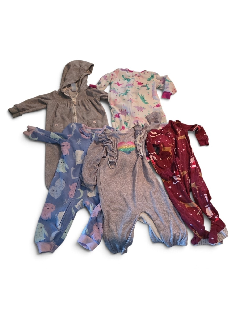 12 Month Carters Girls' One-Piece Sleepers and Rompers - Multicolor 5 Pc Bundle